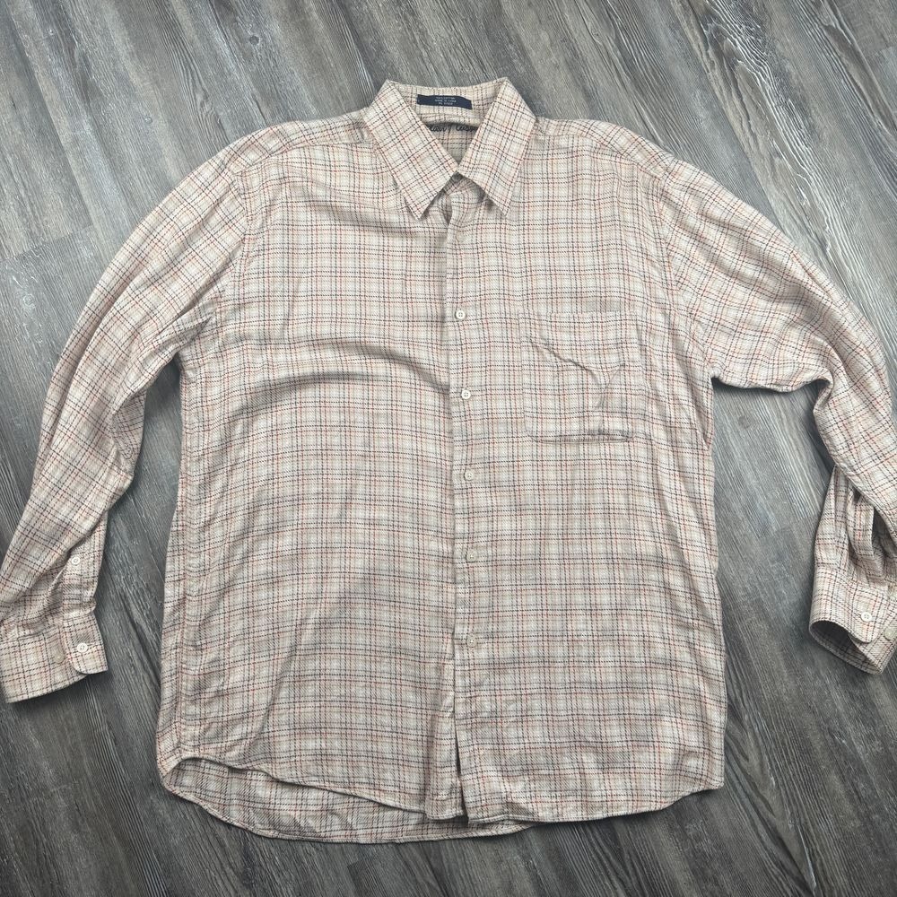 Alan Flusser Men's Large Long Sleeve Button Up 100% Cotton Brown Tan